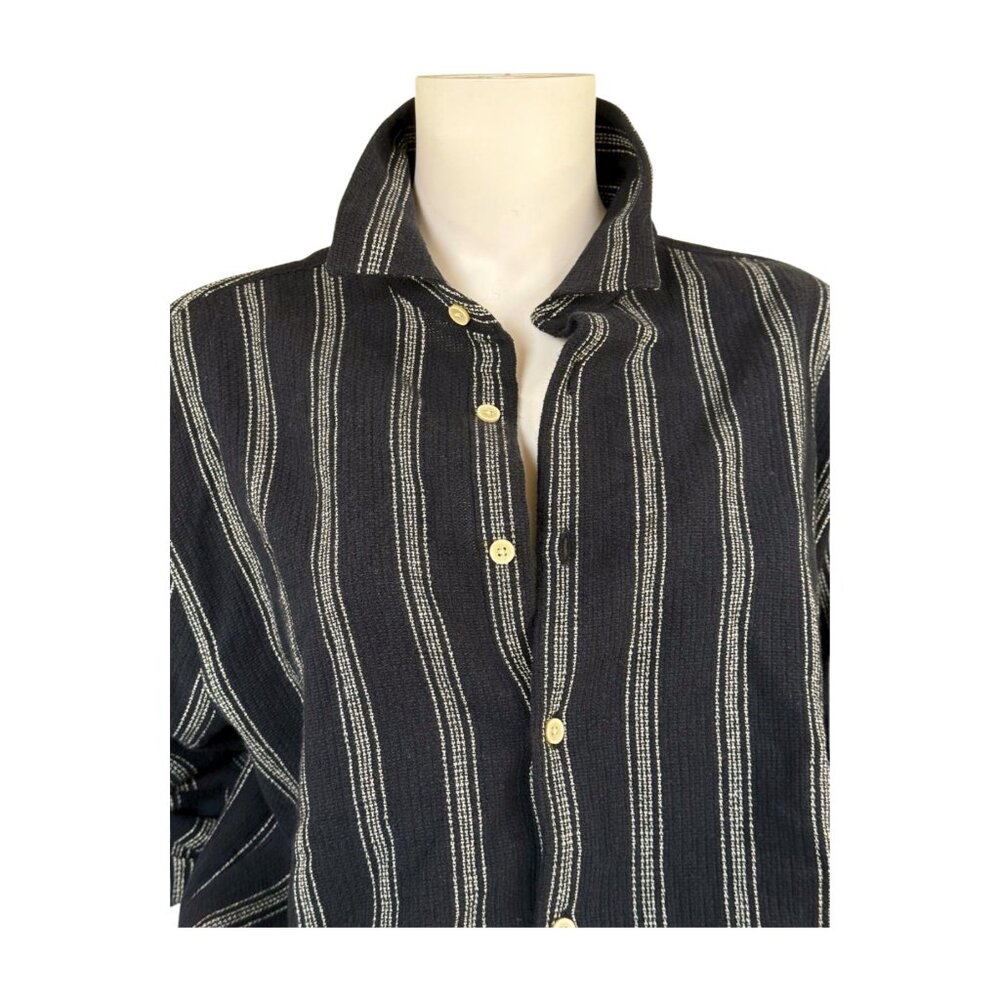 Zara Navy Blue Striped Cotton Button-Up Blouse | Oversized Fit | USA XL - Picture 2 of 10